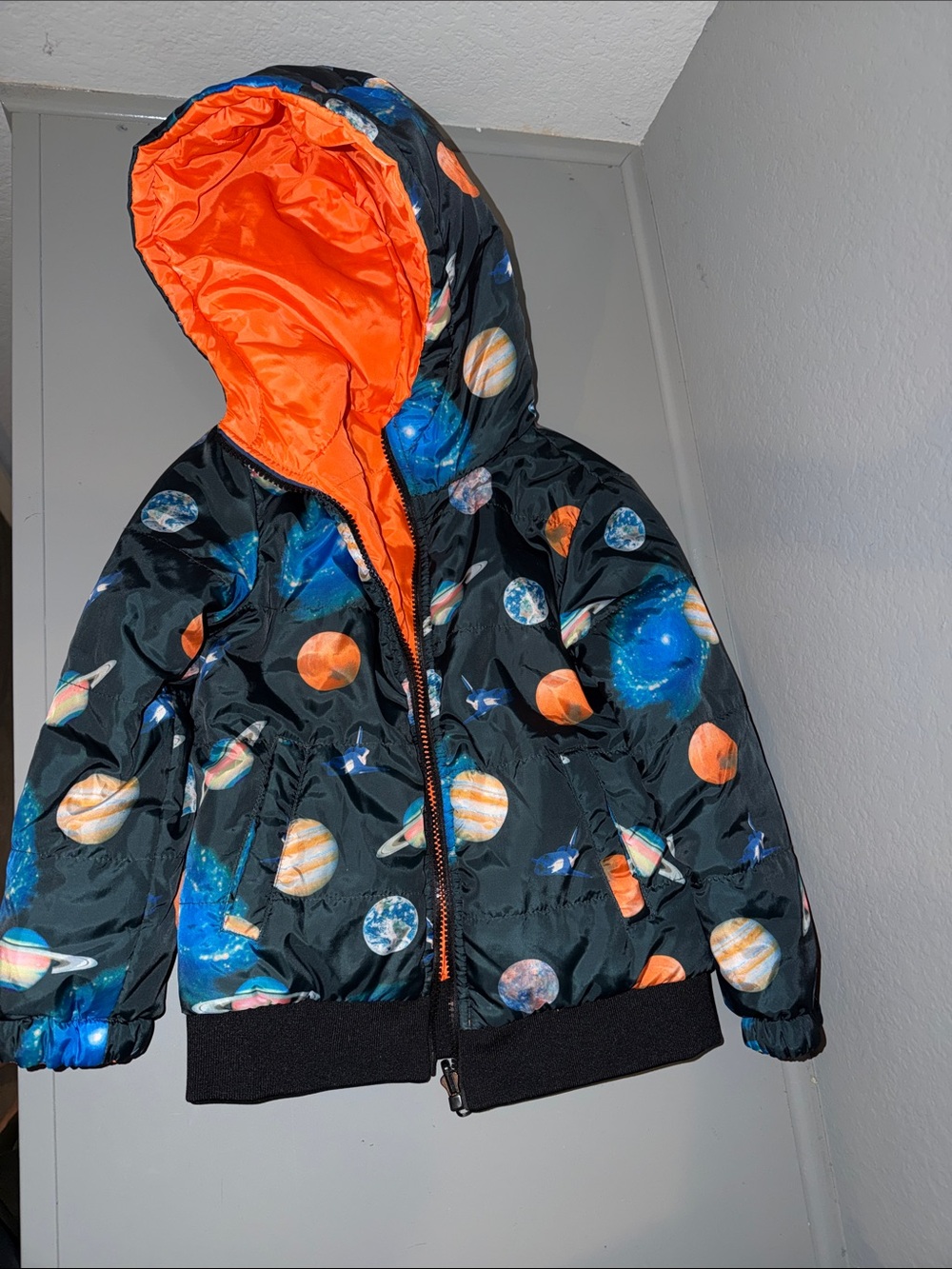 Sovereign Code Kids' Space Planet Puffer Reversible jacket with hood